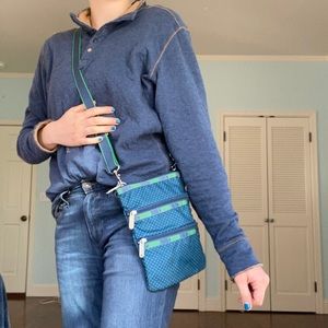 Rare Unique LeSportsac Blue Green Dot Travel Purse